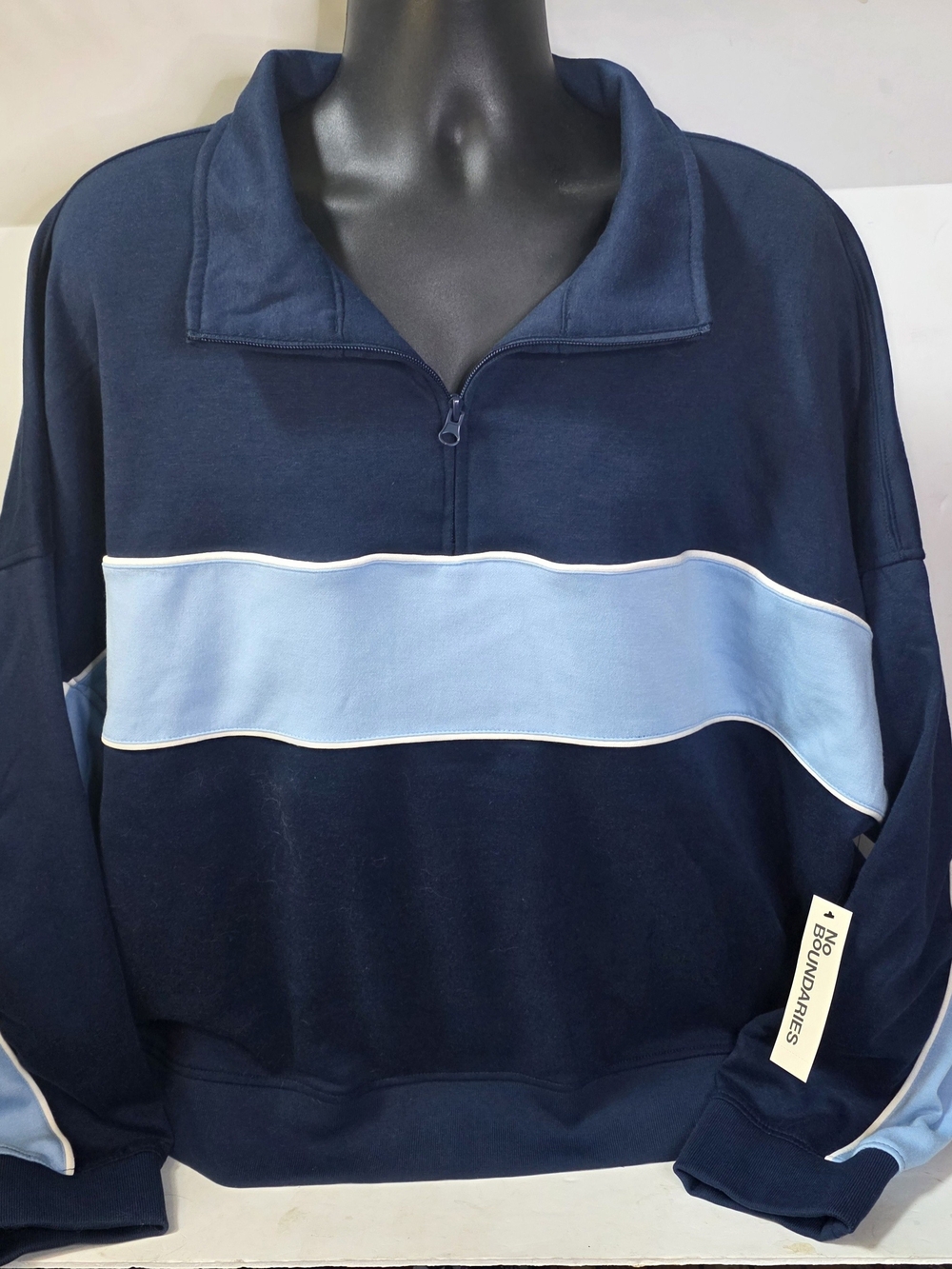 No Boundaries Blue Cove Sporty Quarter Zip Sweatshirt Mens 3XL